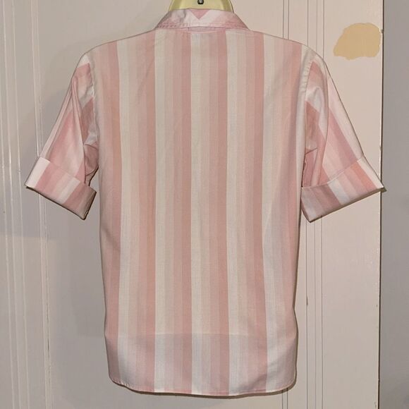 Vintage 60s Bobbie Brooks Pink & White Vertical Striped Short Sleeve Shirt - Picture 7 of 8